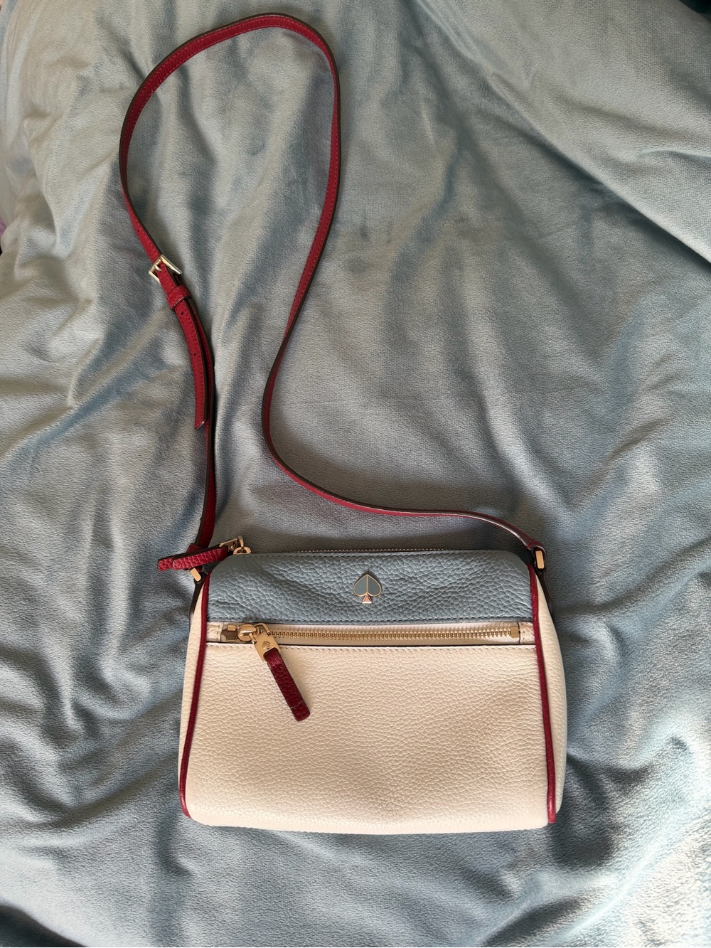 kate spade Colorblock Crossbody in Cream, Light Blue & Red Trim